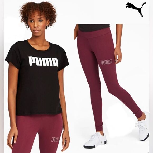 Puma Burgundy High Waist Modern Basics Sporty Leggings Size Medium - Picture 1 of 11